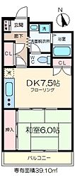 メイプル森戸2 2階1DKの間取り