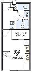 レオパレスリバーアイランド 1Kの間取図画像