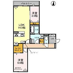 フェリシア東田辺 2LDKの間取図画像