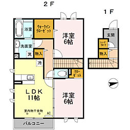 Excellent 2階2LDKの間取り