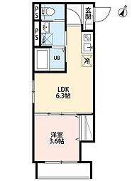 大和市中央林間5丁目アパート 1DKの間取図画像