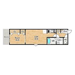 岸和田市上野町西アパート 1LDKの間取図画像