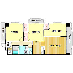 シャンブルクレール 3LDKの間取図画像