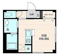 ビューノ小竹向原 1階ワンルームの間取り