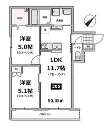 仮称）メゾン・ド・ソレイユ 2階2LDKの間取り
