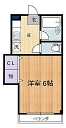 ロワール調布 地下2階1Kの間取り