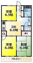 稲垣マンション1 3DKの間取図画像