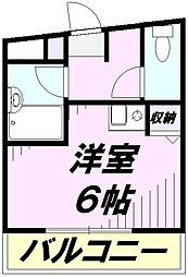 モンシャトー参番館 2階ワンルームの間取り