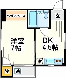 WATビル 2階1DKの間取り