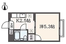 コーポ富士見ヶ丘 3階1Kの間取り