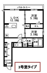 さいたま市浦和区元町1丁目アパート 2LDKの間取図画像