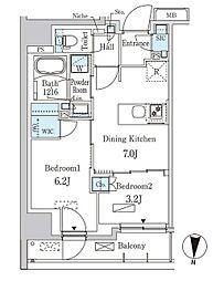 パークアクシス両国スクエア 11階2DKの間取り