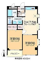 ヴィレヂ・ハピネス3A棟 2DKの間取図画像