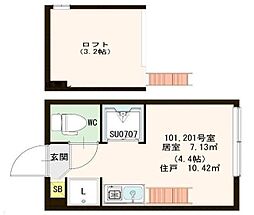 東京メトロ丸ノ内線 新中野駅 徒歩6分の賃貸アパート 1階ワンルームの間取り