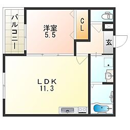 クロワール別宮 1LDKの間取図画像