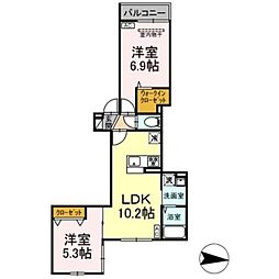 アンソレイエII 2階2LDKの間取り
