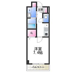 プリムローズヒル 2階1Kの間取り