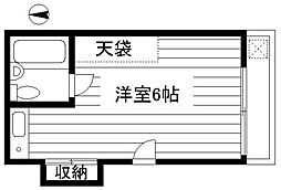 フラット大久保A棟 2階ワンルームの間取り