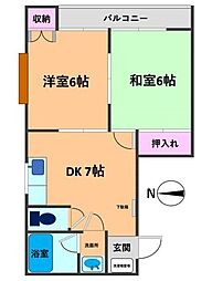 ジュネスコート 2DKの間取図画像