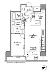 レジディアタワー目黒不動前 14階1LDKの間取り