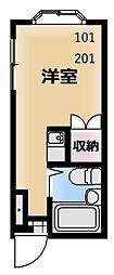 サンライフ宮の下 2階ワンルームの間取り