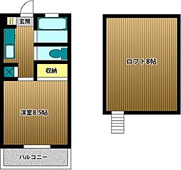 ハピネス行徳 1Kの間取図画像