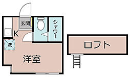 ユナイト船越リッキーの杜 ワンルームの間取図画像