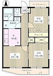 メゾン・ド・ボヌール梅島 2DKの間取図画像