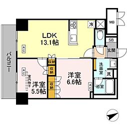 サンジョイアゼロ 7階2LDKの間取り