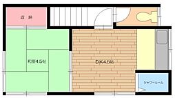 木村荘 2階1DKの間取り