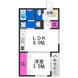 エスポワール林寺 3階1LDKの間取り