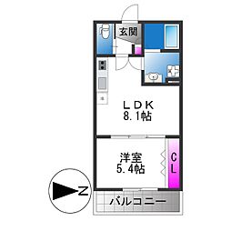 ロイヤルハイツ俊徳道 1LDKの間取図画像