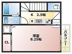ホームワンＢ 2階1Kの間取り