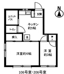 二村ハイツ 2Kの間取図画像