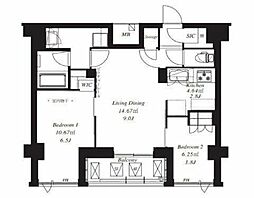 フレンシア青葉台 2LDKの間取図画像