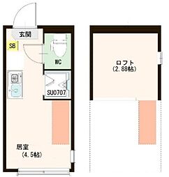 ハーモニーテラス南町 2階ワンルームの間取り