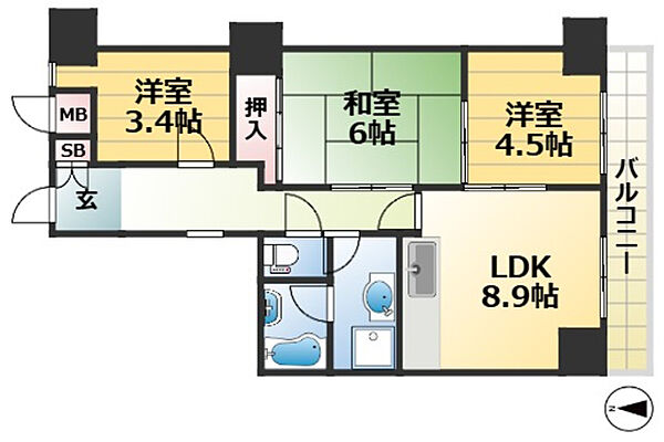 兵庫県神戸市長田区庄田町４丁目(賃貸マンション3LDK・4階・53.58㎡)の写真 その2