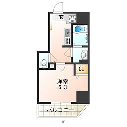 グランパシフィック毛馬 1Kの間取図画像