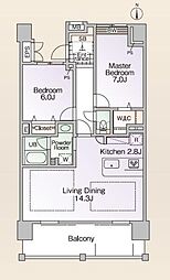 ロイヤルパークス新田 13階2LDKの間取り