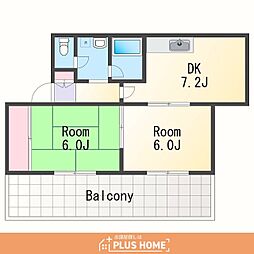 リベラルパレス新留 2DKの間取図画像