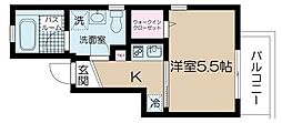 フォレストバレー豊町 1Kの間取図画像
