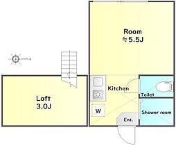 JR中央線 高円寺駅 徒歩9分の賃貸アパート 1階ワンルームの間取り