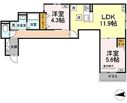 セレスティア六町III 1階2LDKの間取り