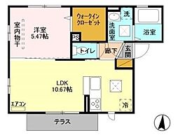 Azalea辻前 B 1階1LDKの間取り