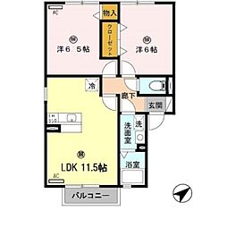 シャルム西ノ庄　V 2階2LDKの間取り