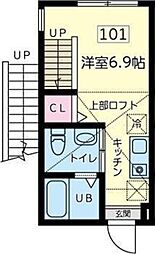 クラージュ橋本 1階ワンルームの間取り