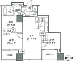 東京臨海高速鉄道りんかい線 品川シーサイド駅 徒歩6分の賃貸マンション 14階3LDKの間取り