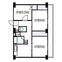 ビレッジハウス草部6号棟 3DKの間取図画像