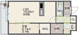 ルッシェ住吉 1LDKの間取図画像
