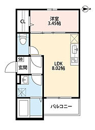 シャン・ルミエールおおとり 2階1LDKの間取り